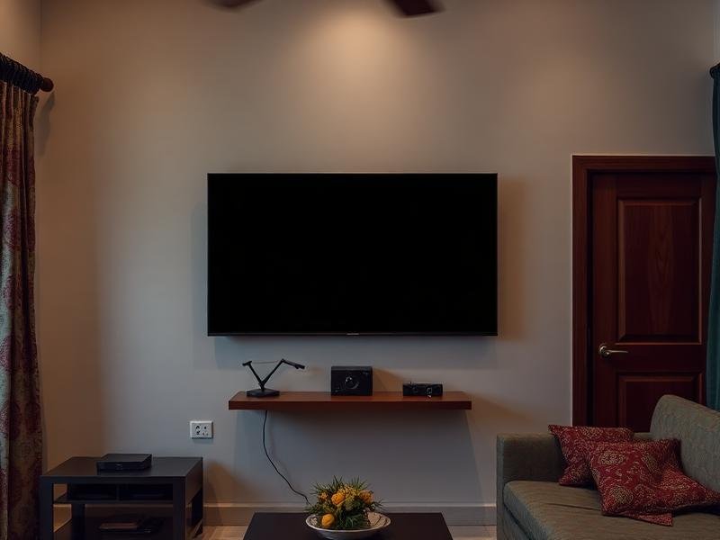 TV Screen Black — television being checked by a repair technician